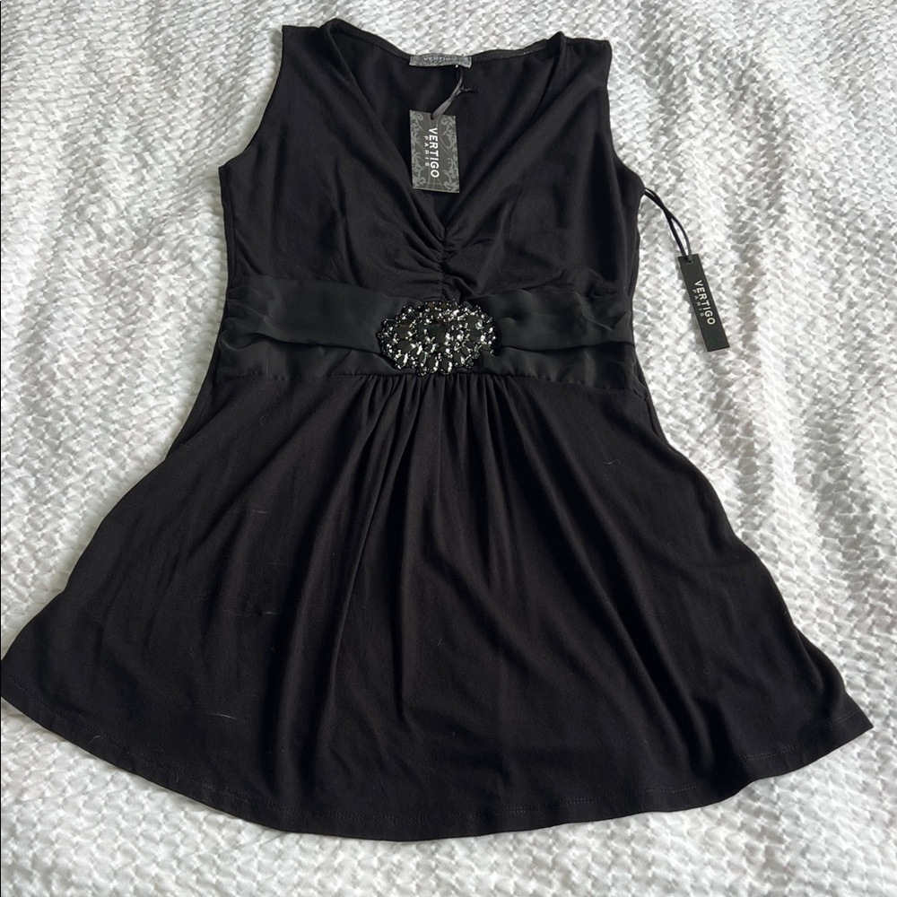Vertigo Paris Black Sleeveless Blouse with Embellished Waist